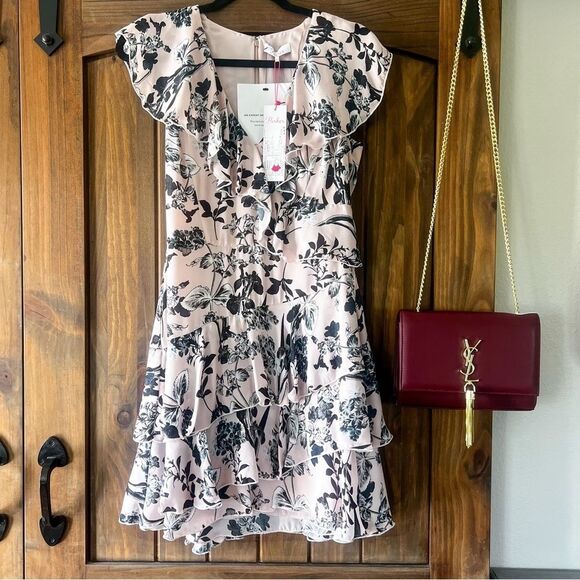 Parker Dress NWT Dorothy Pearl Paradise Pink and Black Floral Ruffle Size 4 - Picture 3 of 5